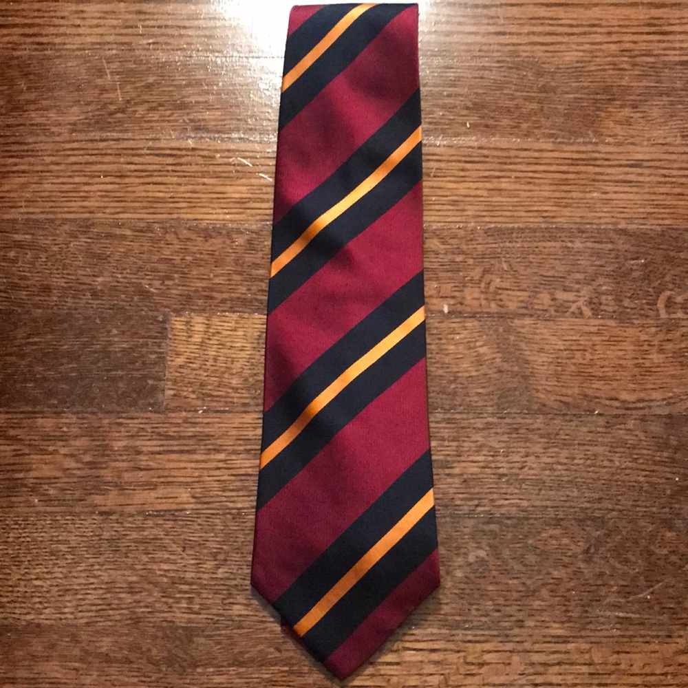 Burgundy, navy and gold silk tie